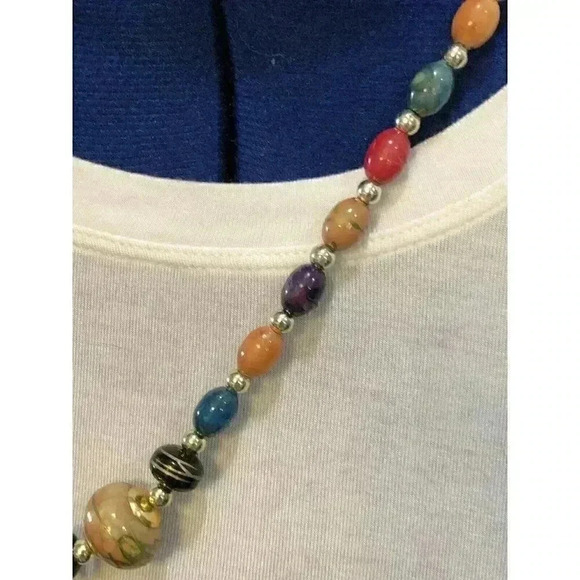 Vintage Unique Chunky‎ Beaded Necklace Multicolored Marbled Beads Grandmacore - Picture 5 of 15